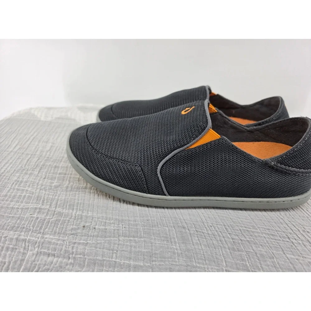 OluKai Nohea Mesh Mens Slip On Shoes Charcoal Gray Orange Loafers 10188-4040